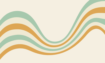 Retro wavy lines background in soft orange, mint, and cream colors. Vintage 70s aesthetic. Perfect for posters, wallpapers, web design, print, banners, social media graphics.のイラスト素材