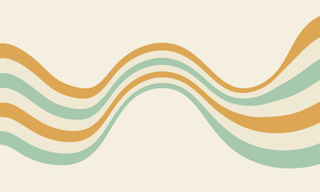 Retro wavy lines background in soft orange, mint, and cream colors. Vintage 70s aesthetic. Perfect for posters, wallpapers, web design, print, banners, social media graphics.のイラスト素材