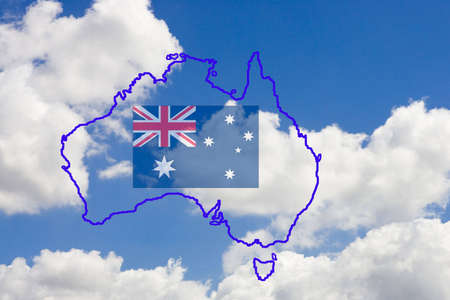 Sky with contour map and flag of Australiaの写真素材