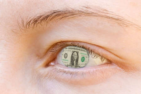 Human eye containing image of a dollar billの写真素材