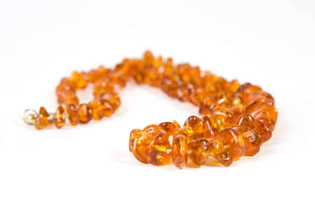 Amber necklace on white backgroundの写真素材