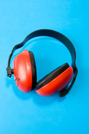 Hearing protection earmuffs on blue backgroundの写真素材