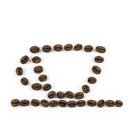 Coffee cup made of coffee beans on white backgroundの写真素材