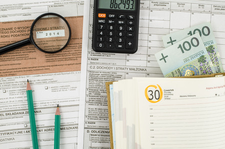 Polish tax form with office toolsの写真素材