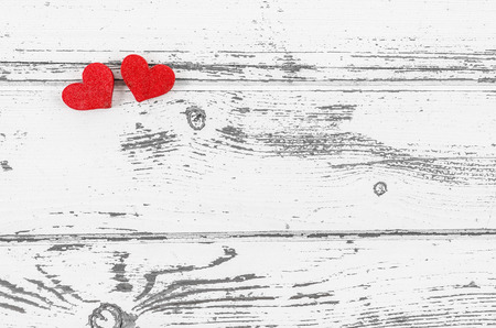 Empty wooden table with heartの写真素材
