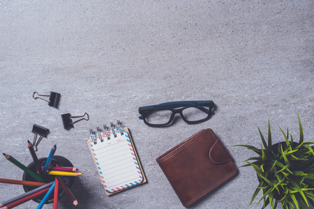Office desk with men accessoriesの写真素材