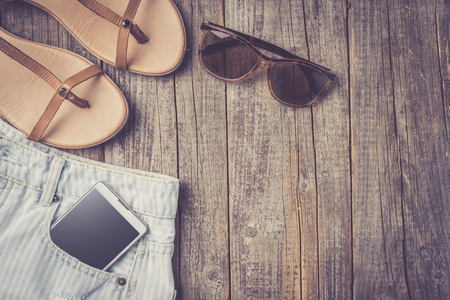 Casual woman clothes. Top viewの写真素材