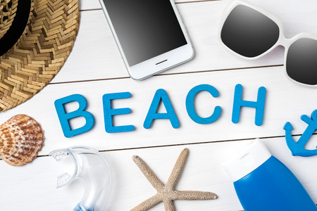 Summer background with beach accessoriesの写真素材