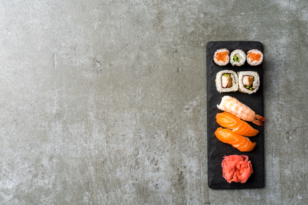 Overhead shot of Japanese sushiの写真素材