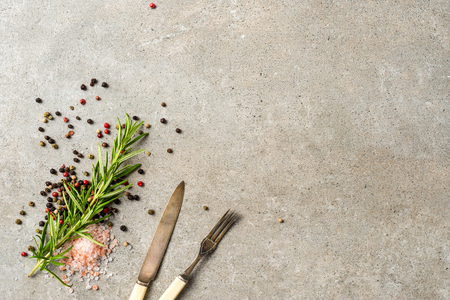Food background with fresh herbs and spicesの写真素材
