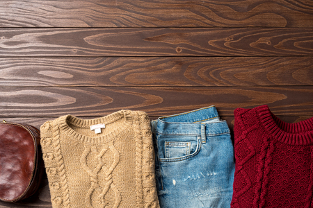 Woman's warm clothing for winter. Fashion backgroundの写真素材