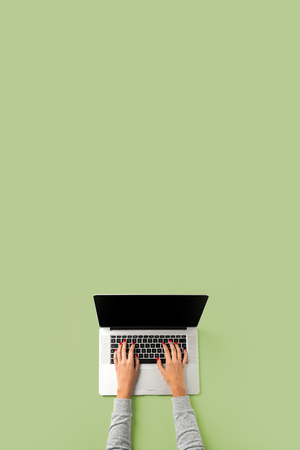 Overhead shot of office desktopの写真素材