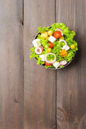Green salad with feta cheese. Top viewの写真素材