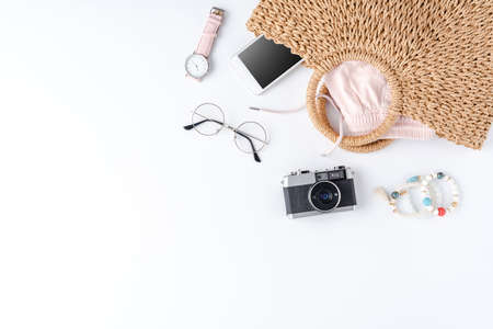 Summer women's accessories with copyspaceの写真素材