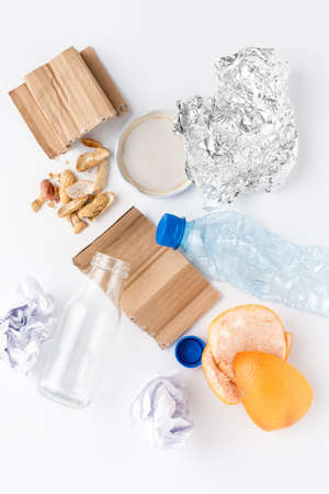 Recycling of garbage. Various kinds on waste isolated on white background. Top viewの写真素材