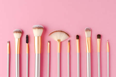 Set of make up brushes. Flat lay