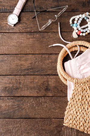 Summer women's accessories. Flat layの写真素材