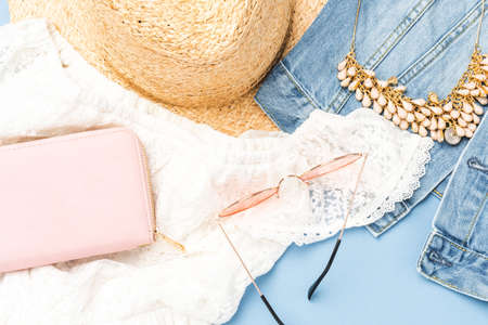Women's summer outfit. Top view