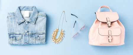 Female outfit on blue background