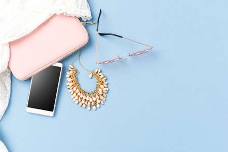 Overhead view of female accessoriesの写真素材
