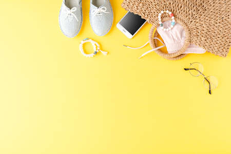 Women's outfit for summer on background with copyspaceの写真素材