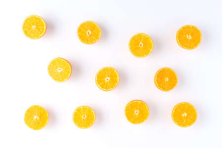Juicy oranges isolated on white backgroundの写真素材