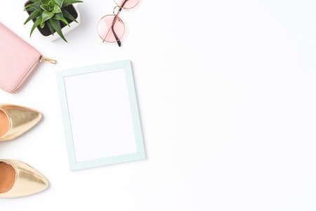 Female outfit with copyspace. Top viewの写真素材