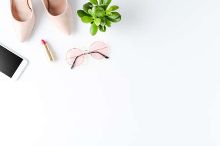 Collection of women's outfit with copyspaceの写真素材