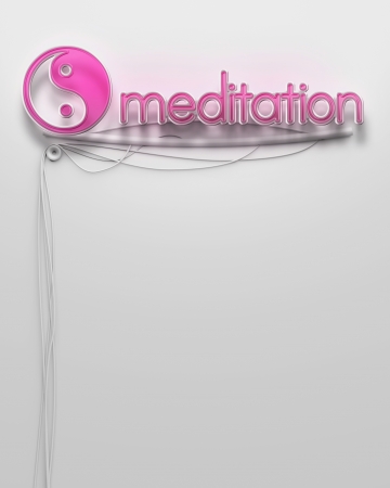 Glowing neon signboard with Meditation word and copyspaceの写真素材