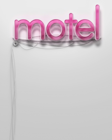 Glowing neon signboard with Motel word and copyspaceの写真素材