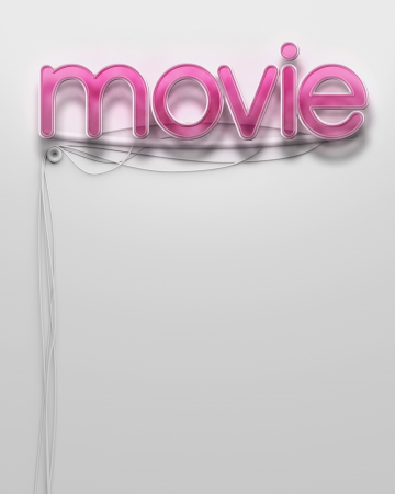 Glowing neon signboard with Movie word and copyspaceの写真素材