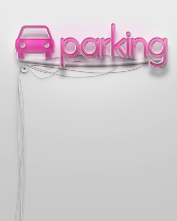 Glowing neon signboard with Parking word and copyspaceの写真素材