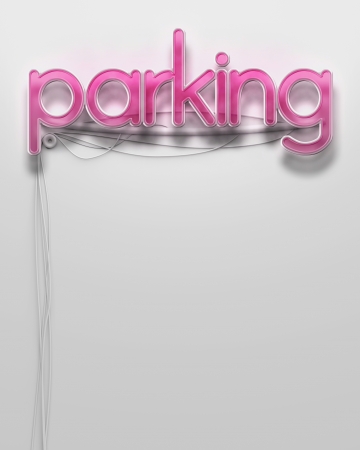 Glowing neon signboard with Parking word and copyspaceの写真素材