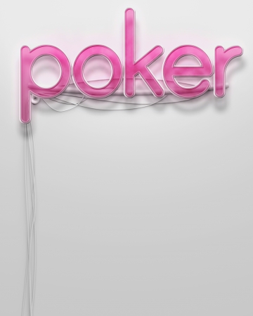 Glowing neon signboard with Poker word and copyspaceの写真素材