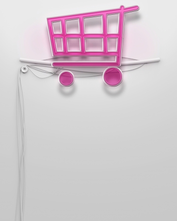 Glowing neon signboard with shopping cart sign and copyspaceの写真素材