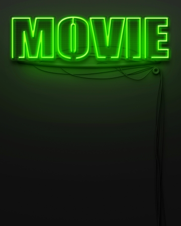 Neon glowing sign with word Movie and copyspaceの写真素材