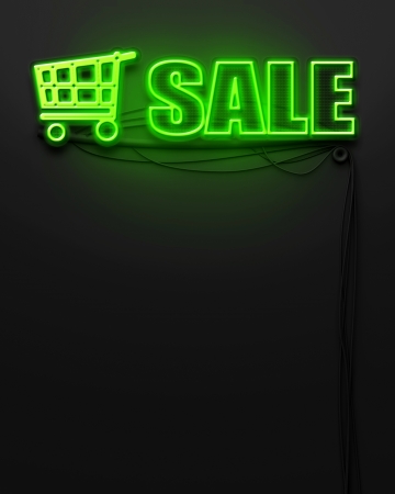Neon glowing sign with word Sale and copyspaceの写真素材