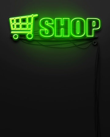 Neon glowing sign with word Shop and copyspaceの写真素材