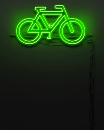 Neon glowing signboard with bike sign and copyspaceの写真素材