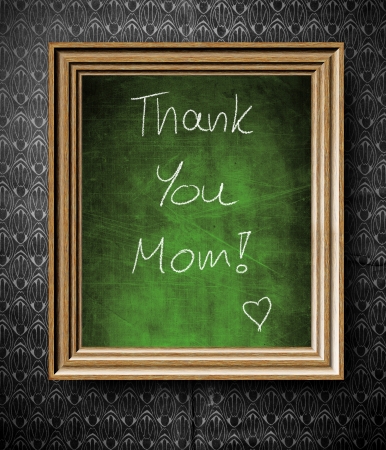 Thank You Mom chalkboard in old wooden frame on vintage wallの写真素材