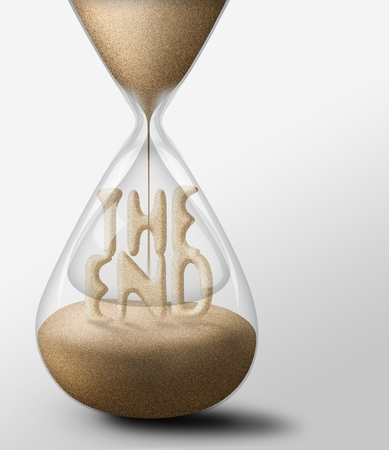 Hourglass with The End, concept of expectations and passing timeの写真素材