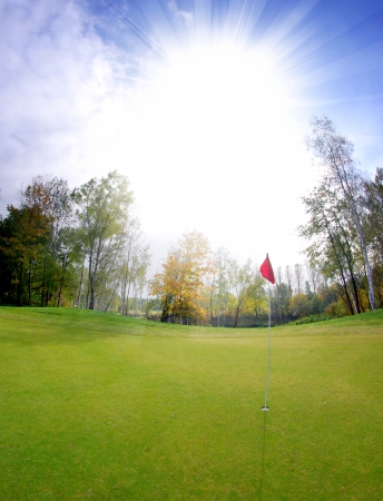 Golf course landscape with greenの写真素材