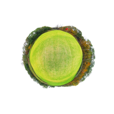 Little tiny planet with golf course green field, Small world isolated