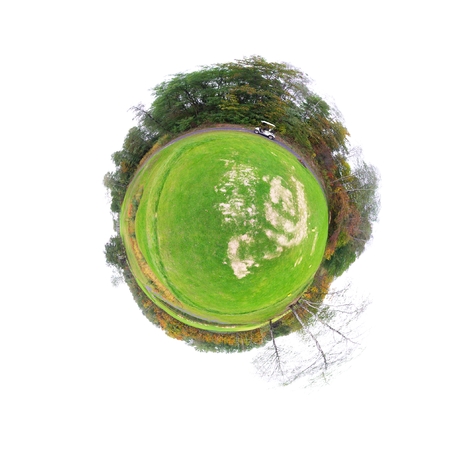 Little tiny planet with golf course green field, Small world isolated