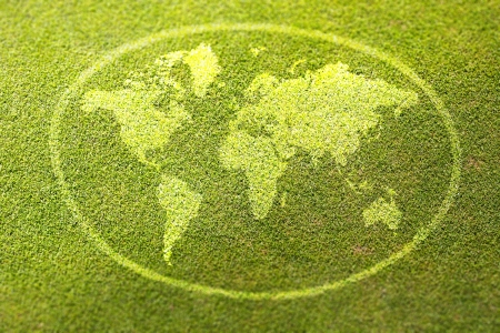 Earth sign on green grass poster, illustration of eco-friendlyの写真素材