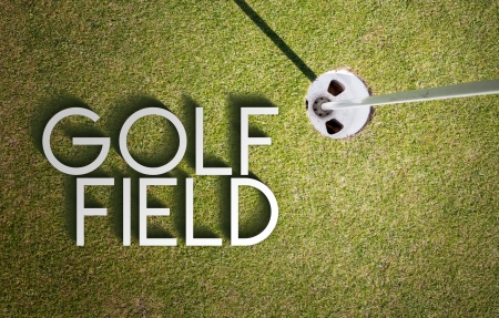 Golf field design with photography and typographyの写真素材