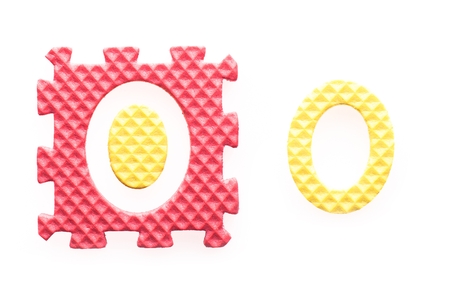 Colored puzzles with number 0 for children. Isolated whiteの写真素材