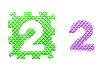Colored puzzles with number 2 for children. Isolated whiteの写真素材