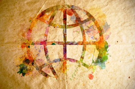 Watercolor world concept on old paper backgroundの写真素材