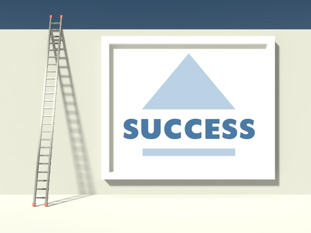Ladder of success on wall with billboardの写真素材